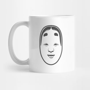 Traditional Japanese Masks, Onnamen, stylized design with dark grey ink Mug